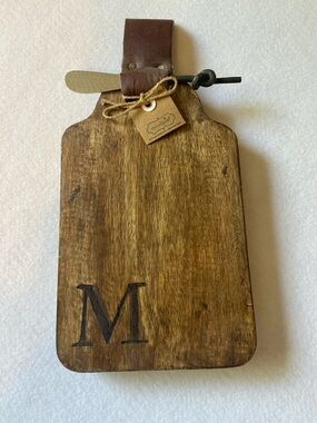 Mud Pie Wooden Mini Bar/Cheese Board Set, Initial M, Party, Farmhouse, Hostess